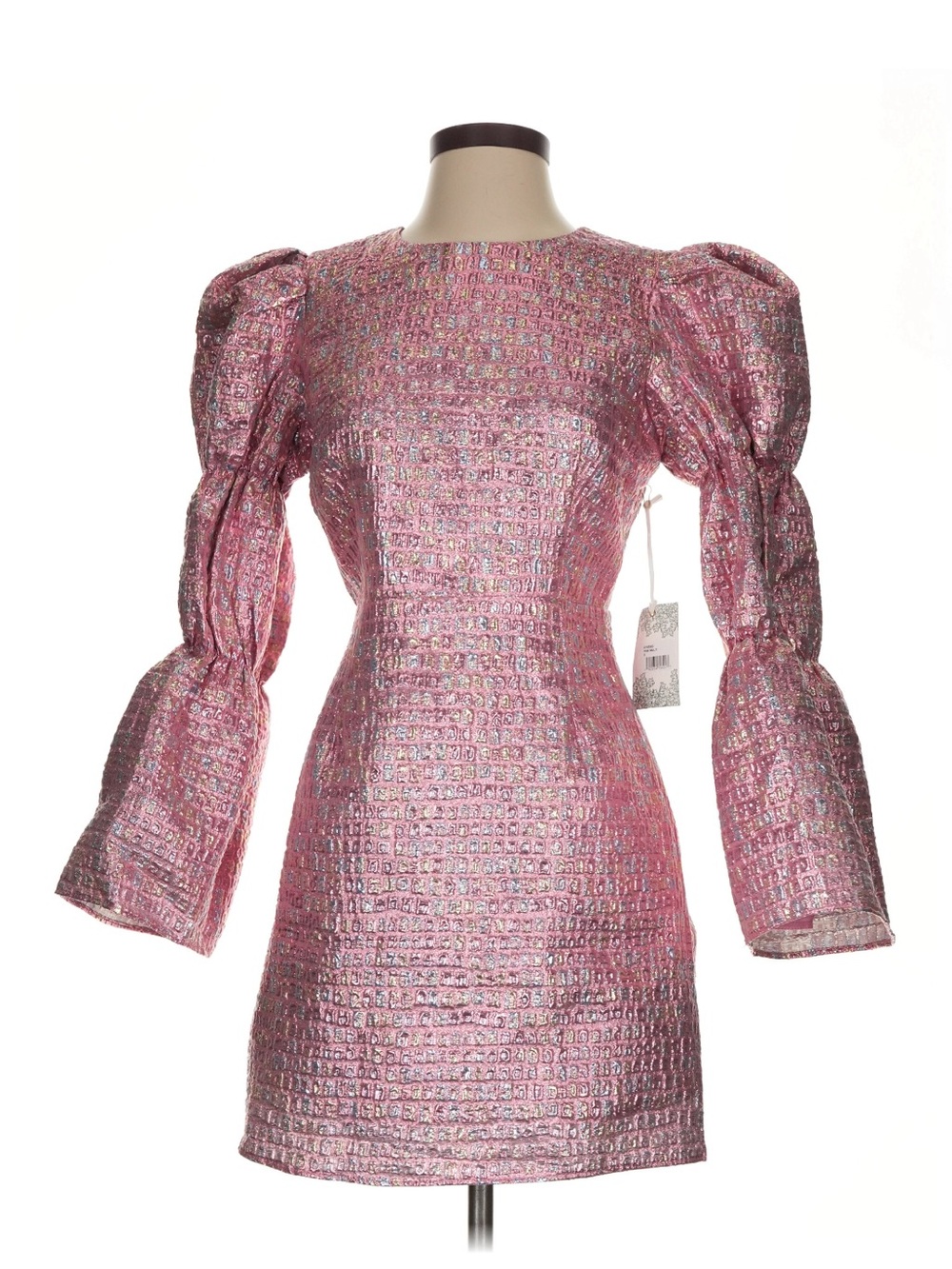 Metallic Pink Puff-Sleeve Mini Dress